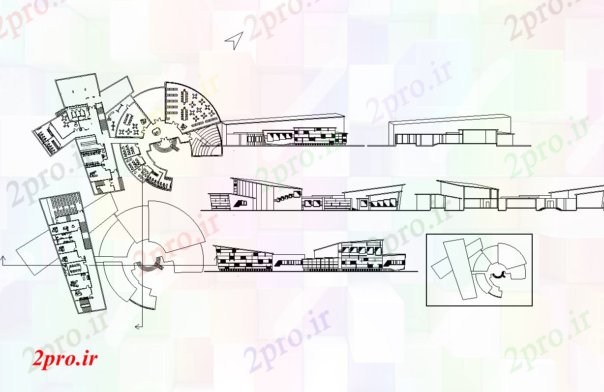 دانلود نقشه برنامه ریزی شهری کتابخانه کودکان مصر با طرحی و  نما  (کد69679)