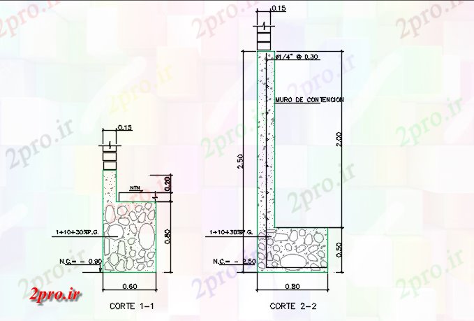 دانلود نقشه جزئیات ساخت و ساز بخش 1-1 و بخش بخش 2-2 طرحی جزئیات (کد69743)