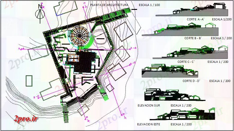 دانلود نقشه پارک - باغ عمومی محوطه سازی طراحی و بخش طرحی جزئیات 17 در 27 متر (کد69745)
