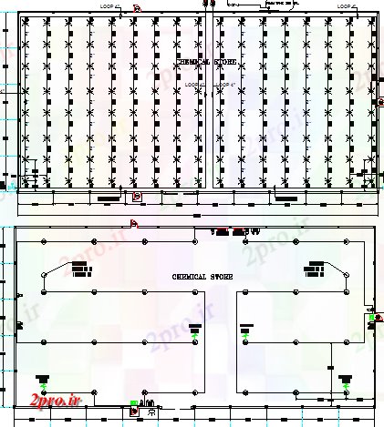 دانلود نقشه نمایشگاه ; فروشگاه - مرکز خرید سیستم فوم برای فروشگاه شیمیایی با ساختار 25 در 50 متر (کد69752)
