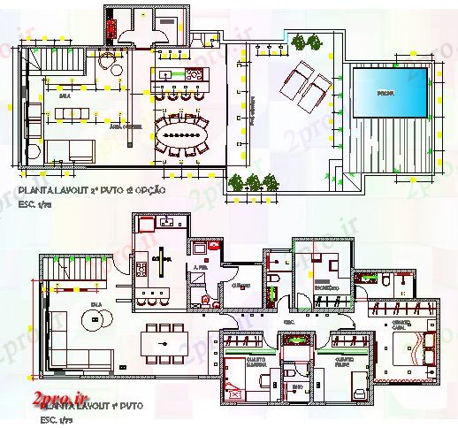 دانلود نقشه خانه های کوچک ، نگهبانی ، سازمانی - زمین و اولین طرحی طبقه طرحی از نوع ویلا ویلا 90 در 186 متر (کد69784)
