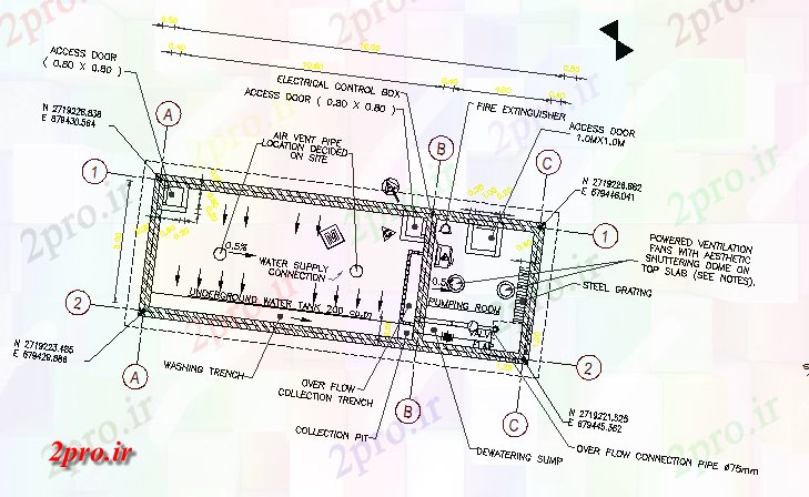 دانلود نقشه جزئیات ساختار مخزن آب معماری محل پروژه (کد69801)