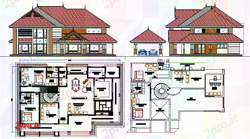 دانلود نقشه خانه های کوچک ، نگهبانی ، سازمانی - نما ویلا مدرن و طراحی جزئیات 12 در 21 متر (کد69812)