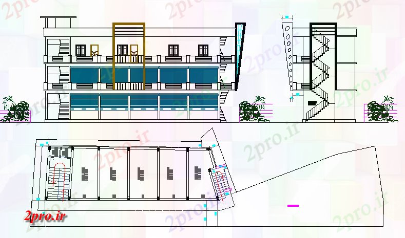 دانلود نقشه خانه های کوچک ، نگهبانی ، سازمانی - سه کفپوش پروژه معماری ویلا ویلا نوع 6 در 19 متر (کد69815)