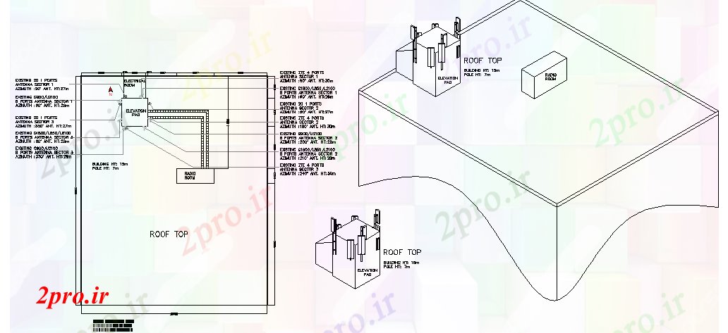 دانلود نقشه معماری جزئیات کابین با ژنراتور سه پا برج (کد69817)