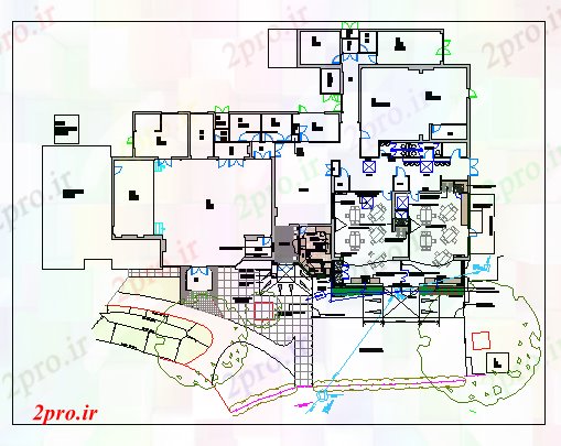 دانلود نقشه دانشگاه ، آموزشکده ، مدرسه ، هنرستان ، خوابگاه - معماری طرحی از مدرسه با محوطه سازی طرح 26 در 44 متر (کد69865)