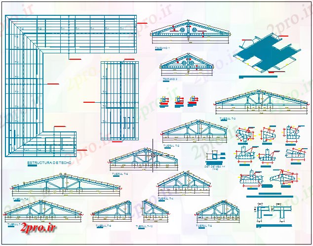 دانلود نقشه دانشگاه ، آموزشکده ، مدرسه ، هنرستان ، خوابگاه - جزئیات ساخت و ساز سقف مدرسه شهری 34 در 58 متر (کد69904)