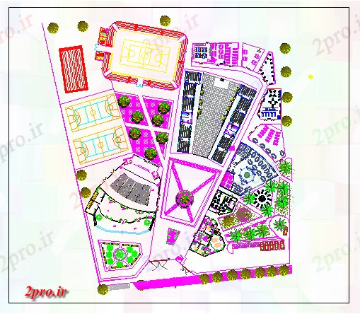 دانلود نقشه دانشگاه ، آموزشکده ، مدرسه ، هنرستان ، خوابگاه - محوطه سازی جزئیات از دبیرستان شهری 106 در 142 متر (کد69951)