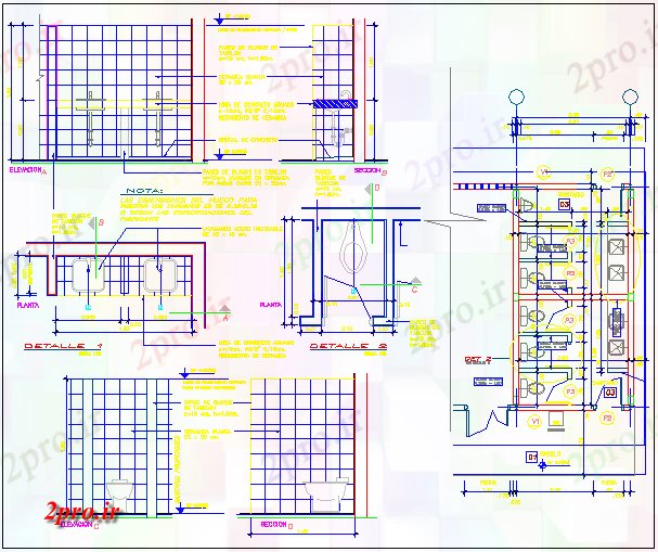 دانلود نقشه بلوک حمام و توالتجزئیات نصب و راه اندازی بهداشتی توالت مدرسه  (کد69954)