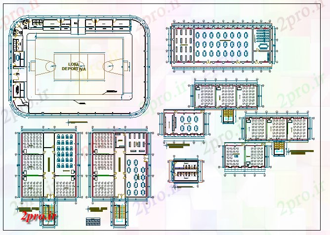 دانلود نقشه دانشگاه ، آموزشکده ، موسسه - عالی موسسه آموزش جزئیات طرحی با ورزش زمین 31 در 55 متر (کد69957)
