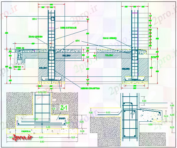 دانلود نقشه جزئیات ساخت و ساز  بخش از طرحی پایه برای مدرسه کلاس درس (کد69999)