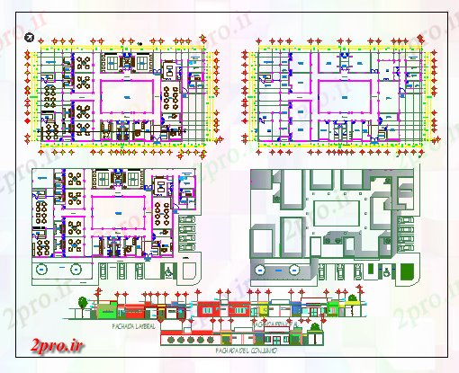 دانلود نقشه دانشگاه ، آموزشکده ، مدرسه ، هنرستان ، خوابگاه - طرحی طبقه و نما مدرسه فرزند 27 در 49 متر (کد70009)