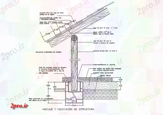 دانلود نقشه جزئیات ساخت و ساز چوب سقف خرپا  (کد70076)