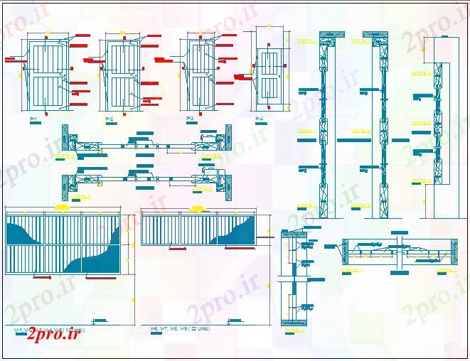 دانلود نقشه جزئیات طراحی در و پنجره  درب و پنجره جزئیات با نما و بخش نظر کولاژ (کد70123)