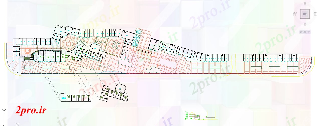 دانلود نقشه هایپر مارکت - مرکز خرید - فروشگاه معماری تجاری دراز کردن طراحی 38 در 296 متر (کد70135)