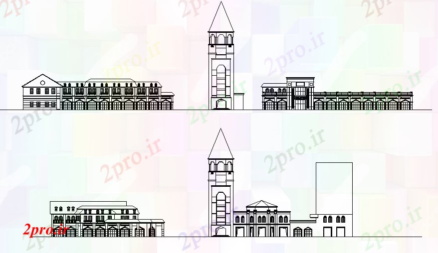 دانلود نقشه ساختمان اداری - تجاری - صنعتی طراحی تجاری نمای ساختمان (کد70136)