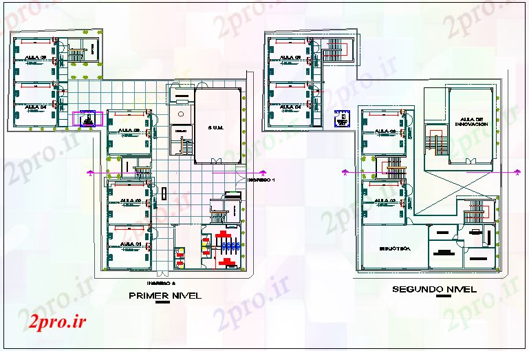 دانلود نقشه دانشگاه ، آموزشکده ، موسسه - طرحی طبقه معماری برای کولاژ 42 در 42 متر (کد70185)