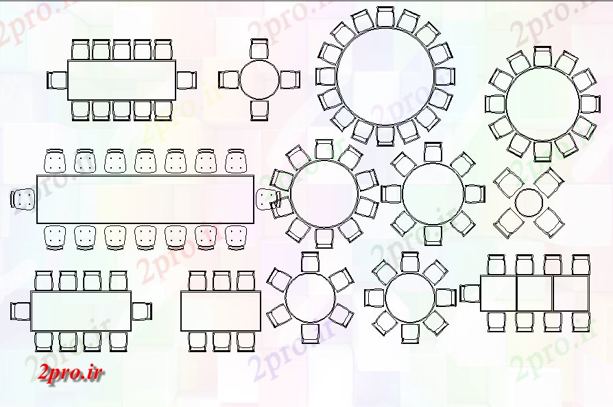 دانلود نقشه بلوک میز و صندلیجزئیات مبلمان با جزئیات جدول گرد و صندلی جزئیات (کد70195)