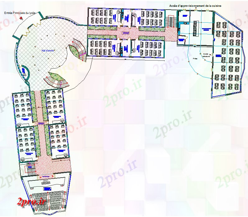 دانلود نقشه دانشگاه ، آموزشکده ، موسسه - طراحی گرد ساخت جزئیات 54 در 62 متر (کد70294)
