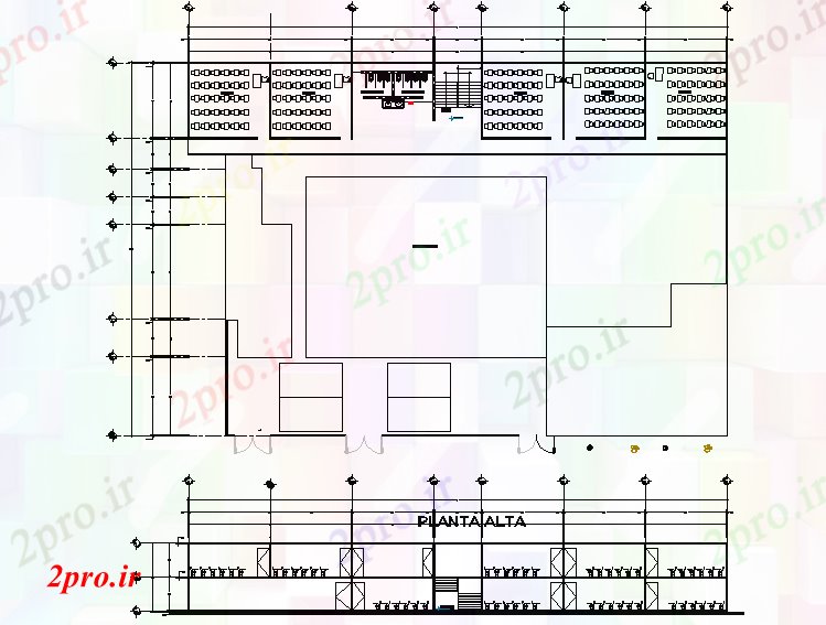 دانلود نقشه ساختمان اداری - تجاری - صنعتی مرکز طرحی خط جزئیات و نما 29 در 42 متر (کد70300)