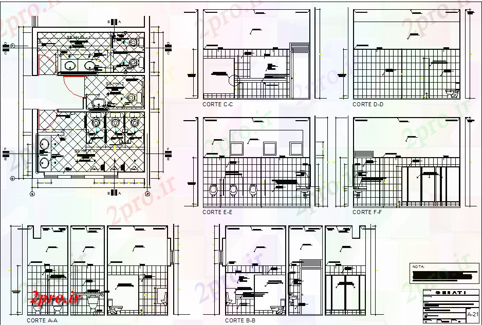 دانلود نقشه جزئیات لوله کشی نما اتاق شستشو عمومی و بخش جزئیات (کد70304)