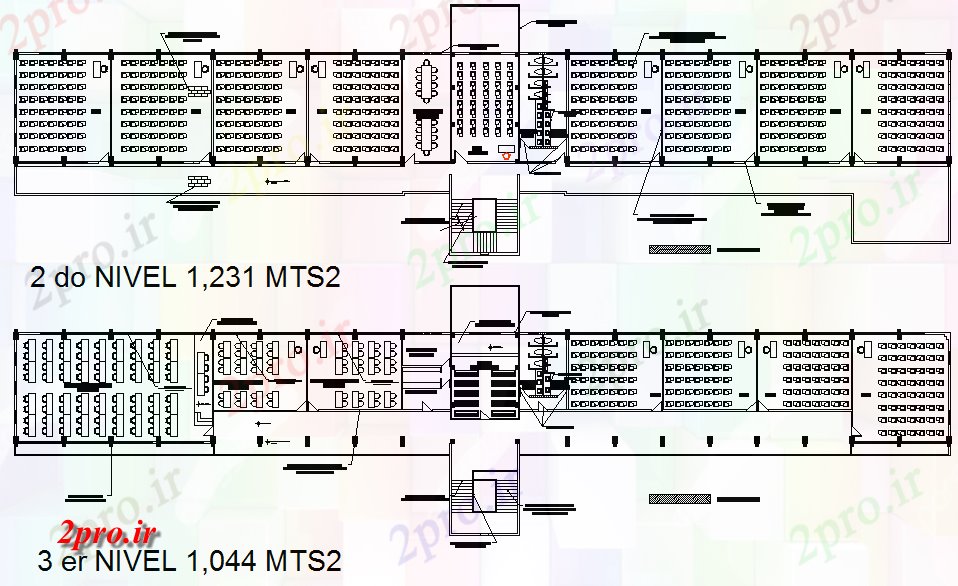 دانلود نقشه دانشگاه ، آموزشکده ، مدرسه ، هنرستان ، خوابگاه - طبقه دوم و 3 طرحی طبقه جزئیات 22 در 87 متر (کد70314)
