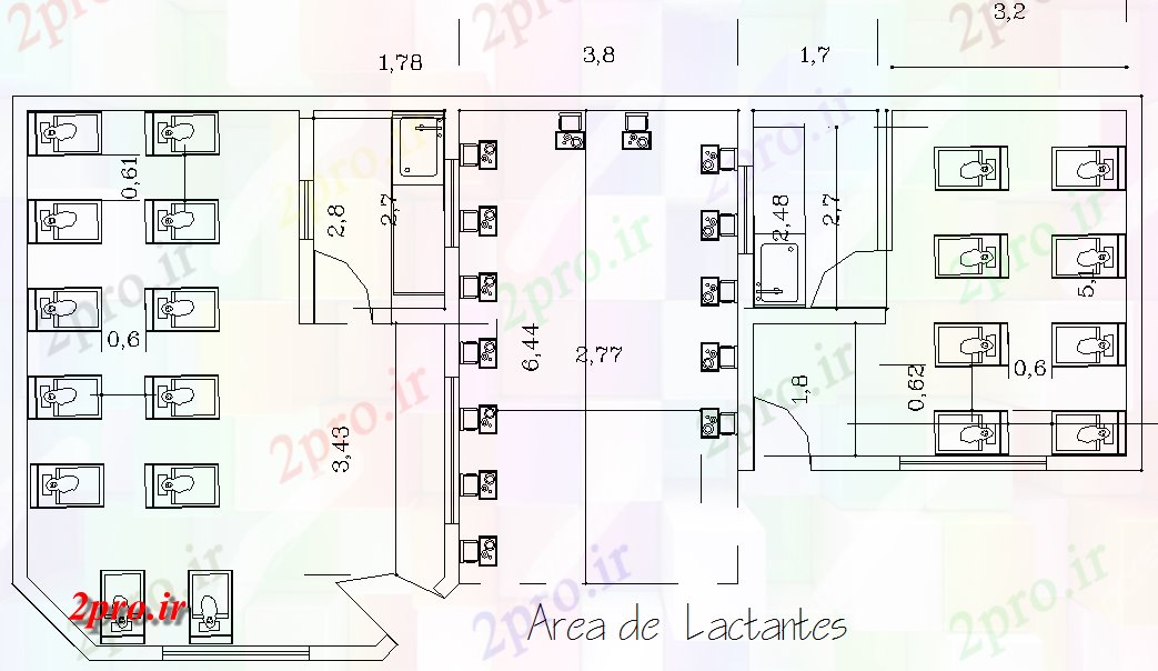 دانلود نقشه سرویس بهداشتی - دستشویی شستشو عمومی جزئیات اتاق (کد70339)