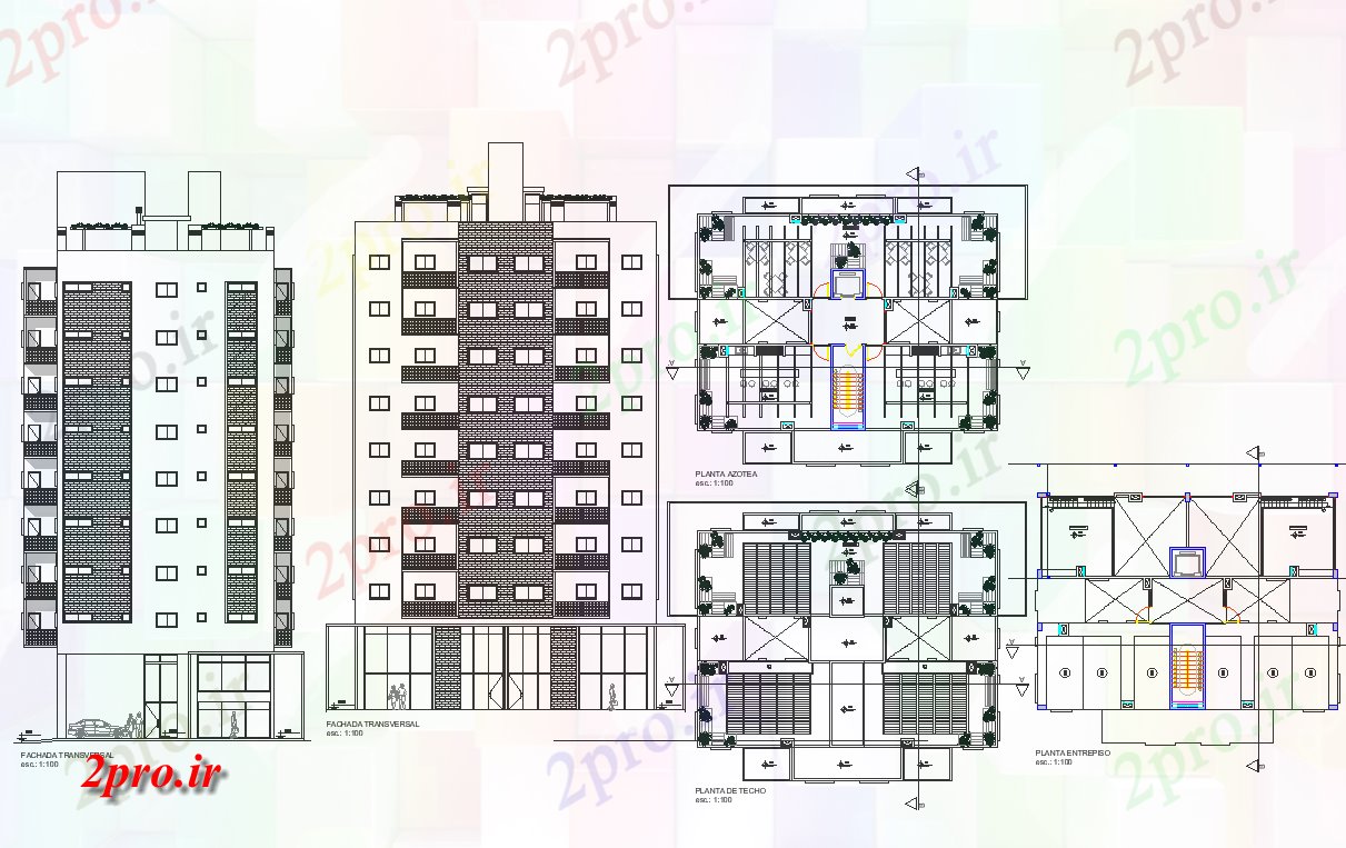 دانلود نقشه ساختمان مرتفعبلند طرحی ساختمان تجاری جزئیات 6 در 12 متر (کد70405)
