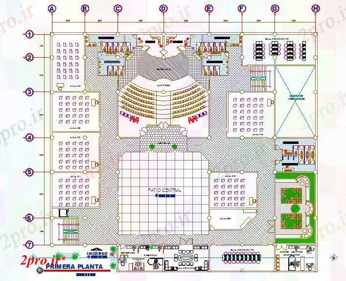 دانلود نقشه دانشگاه ، آموزشکده ، موسسه - طبقه اول طراحی تجاری جزئیات 37 در 47 متر (کد70407)