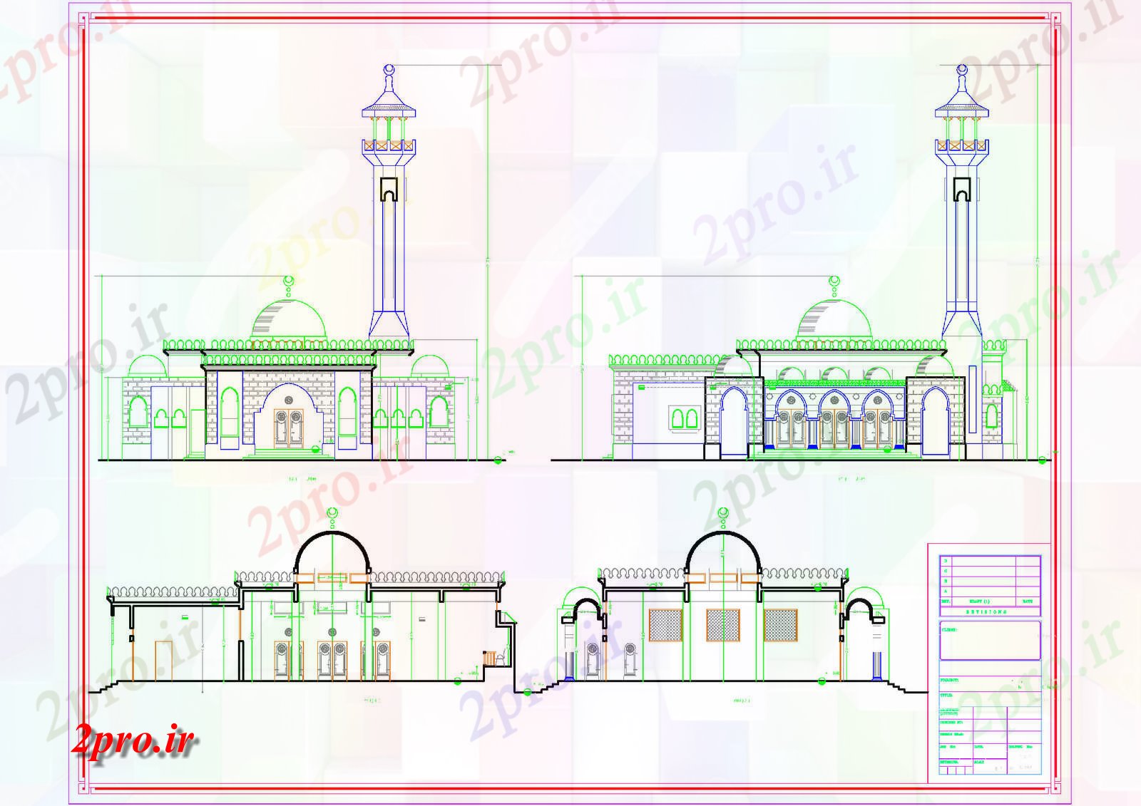 دانلود نقشه کلیسا - معبد - مکان مذهبی Mosque_Elevations (کد70433)