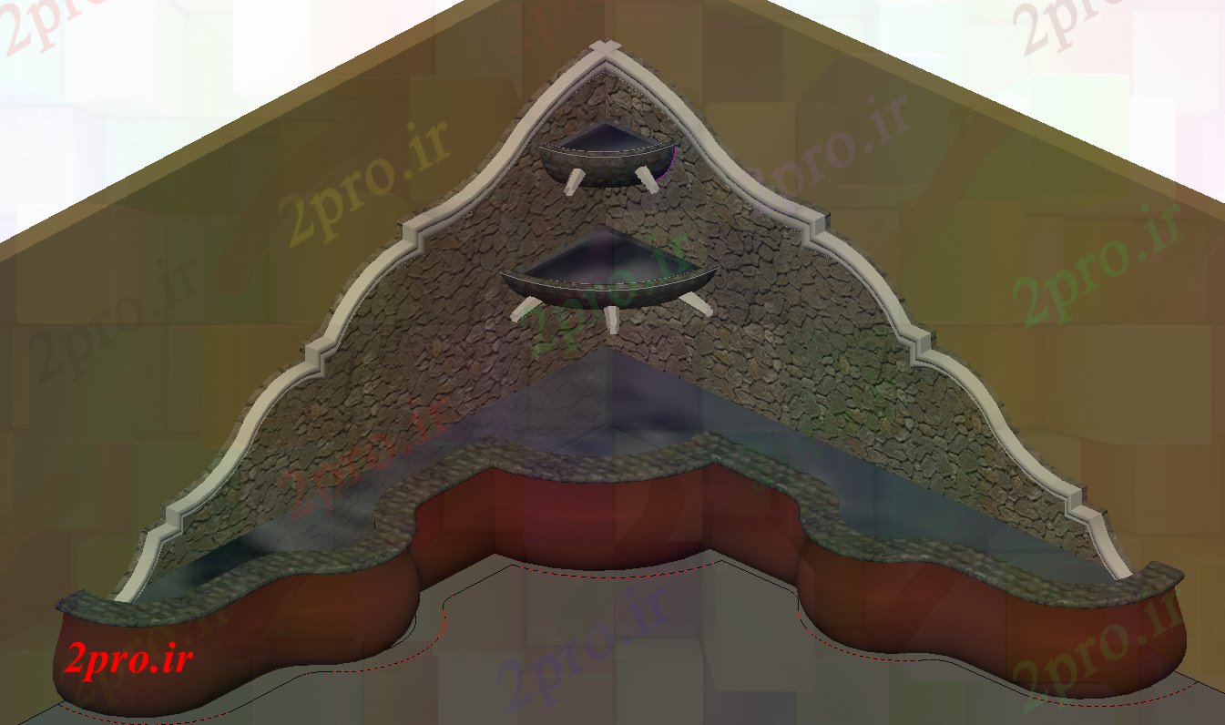 دانلود نقشه فواره  تریدی داخلی دیوار پرده از چشمه جزئیات (کد70515)