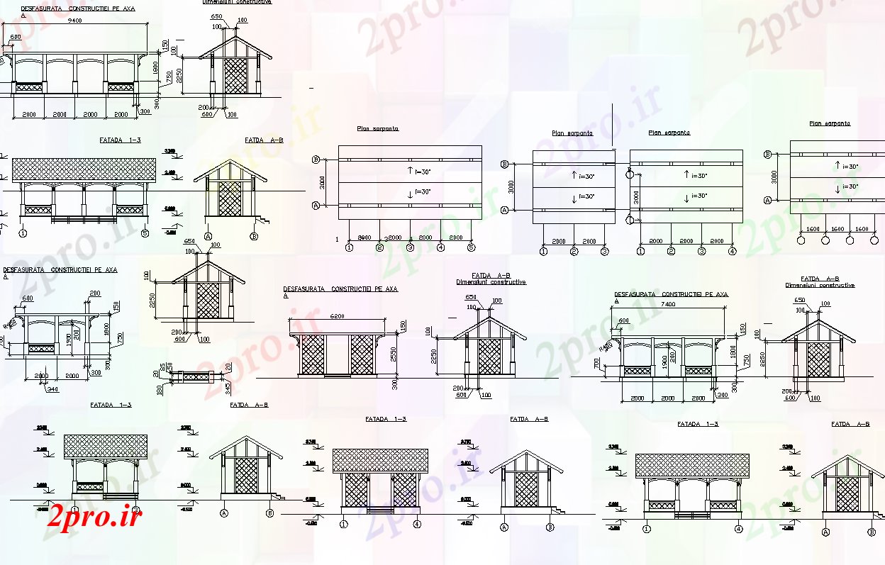 دانلود نقشه جزئیات ساخت و ساز جزئیات ساخت و ساز سقف سایه بان ساختار (کد70538)