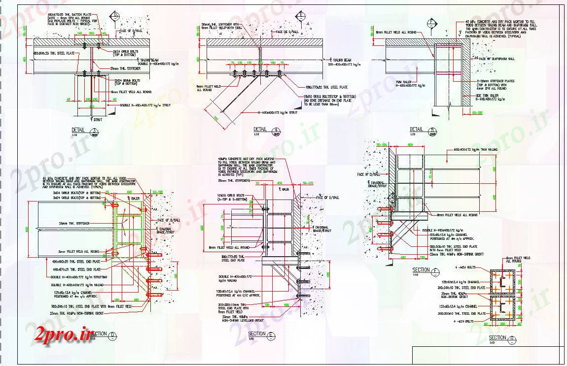 دانلود نقشه جزئیات ساختار سازه های فولادی  اتصال جزئیات (کد70576)
