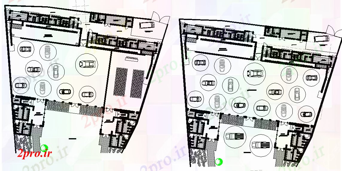 دانلود نقشه ساختمان اداری - تجاری - صنعتی پارکینگ اتومبیل طراحی جزئیات 49 در 58 متر (کد70592)