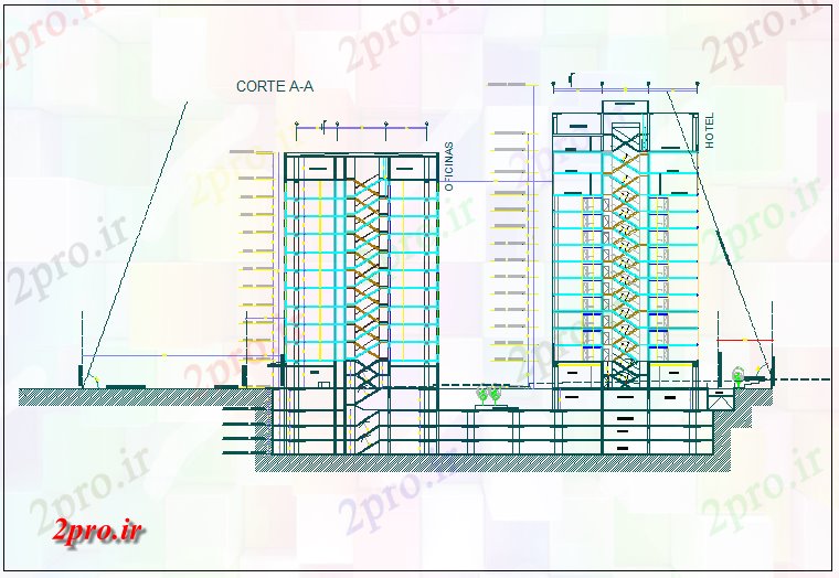 دانلود نقشه ساختمان مرتفعبلند ساخت بخش نما جزئیات 25 در 25 متر (کد70606)