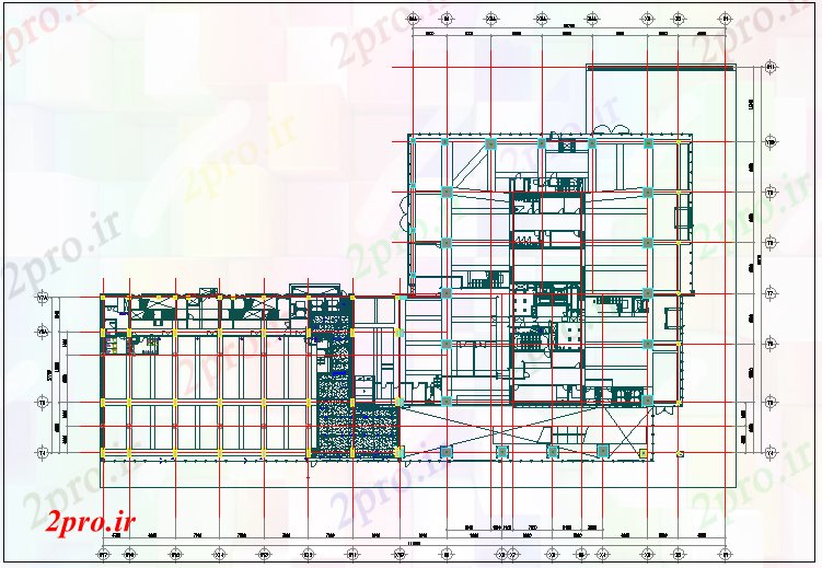 دانلود نقشه ساختمان اداری - تجاری - صنعتی طبقه ساختمان تجاری طرحی جزئیات 30 در 60 متر (کد70610)