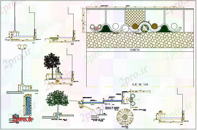 دانلود نقشه باغ پارک طرحی جزئیات و ساختار ابعاد  جزئیات (کد70653)