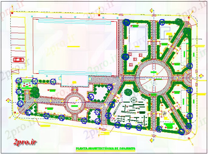 دانلود نقشه باغ طرحی باغ جزئیات پارک با تجهیزات جزئیات 45 در 71 متر (کد70663)