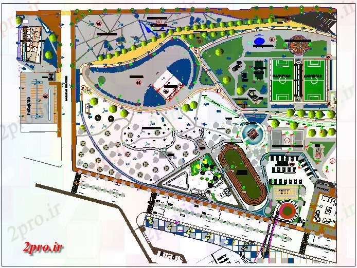 دانلود نقشه باغ پارک طرحی جزئیات 228 در 262 متر (کد70668)
