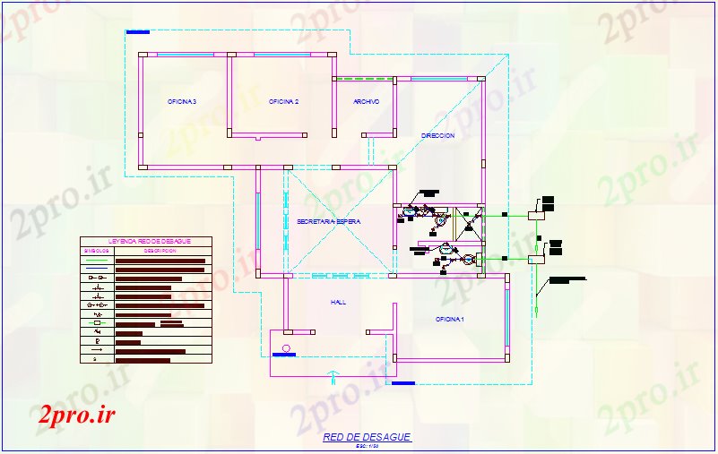 دانلود نقشه جزئیات لوله کشی تخلیه  شبکه لوله از دفتر (کد70682)