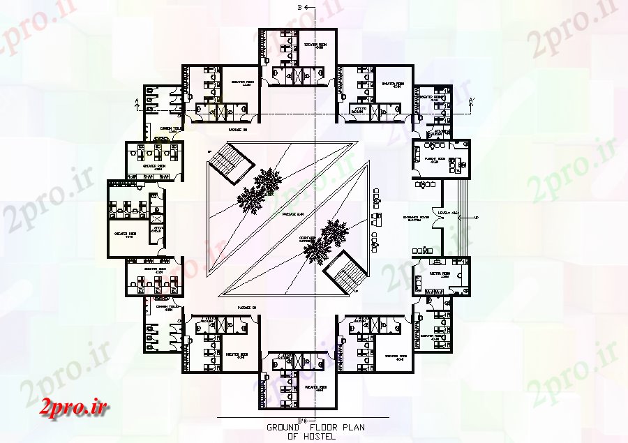 دانلود نقشه هتل - رستوران - اقامتگاه خوابگاه طرحی ساختمان جزئیات 47 در 53 متر (کد70720)