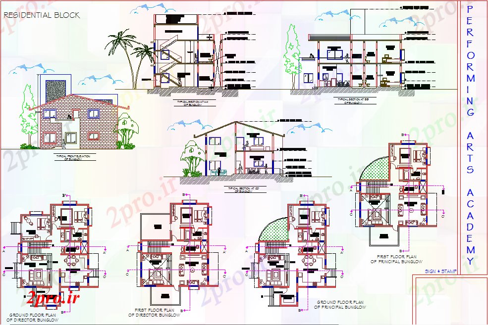 دانلود نقشه خانه های کوچک ، نگهبانی ، سازمانی - ویلایی طرح، نما و بخش جزئیات 47 در 55 متر (کد70728)