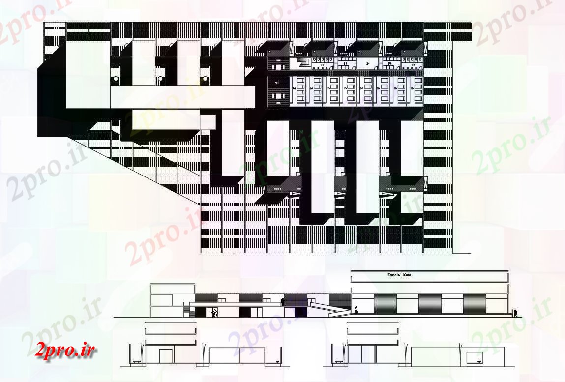 دانلود نقشه ساختمان دولتی ، سازمانی دو طبقه مرکز اجتماعی پروژه معماری 45 در 96 متر (کد70829)