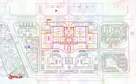 دانلود نقشه باغ نورپردازی سالن های طراحی پارک 25 در 47 متر (کد70863)