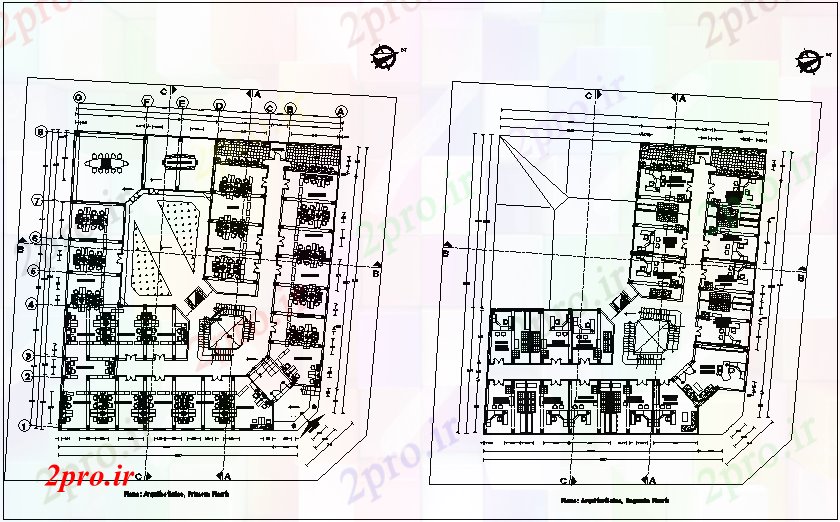 دانلود نقشه ساختمان دولتی ، سازمانی اولین و طرحی طبقه دوم ساختمان شهرداری 28 در 31 متر (کد70897)