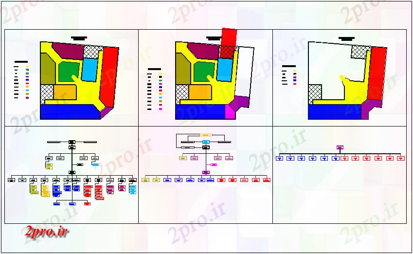 دانلود نقشه ساختمان دولتی ، سازمانی منطقه بندی شهری طرحی طبقه ساختمان توسط کد رنگ 32 در 32 متر (کد70900)