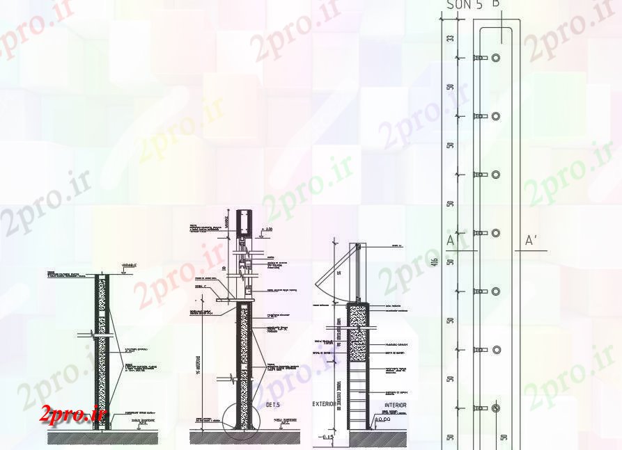 دانلود نقشه جزئیات ساخت و ساز دیوار بخش و طرحی جزئیات (کد70904)