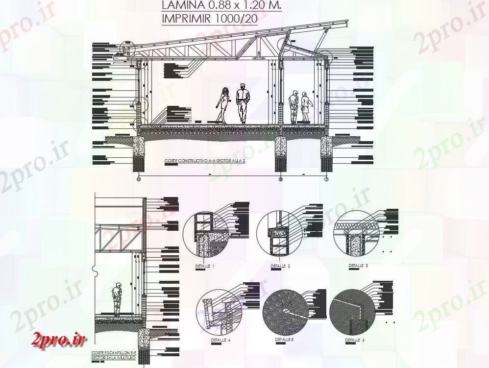 دانلود نقشه ساختمان اداری - تجاری - صنعتی بخش سقف و طراحی کار جزئیات 26 در 37 متر (کد70905)