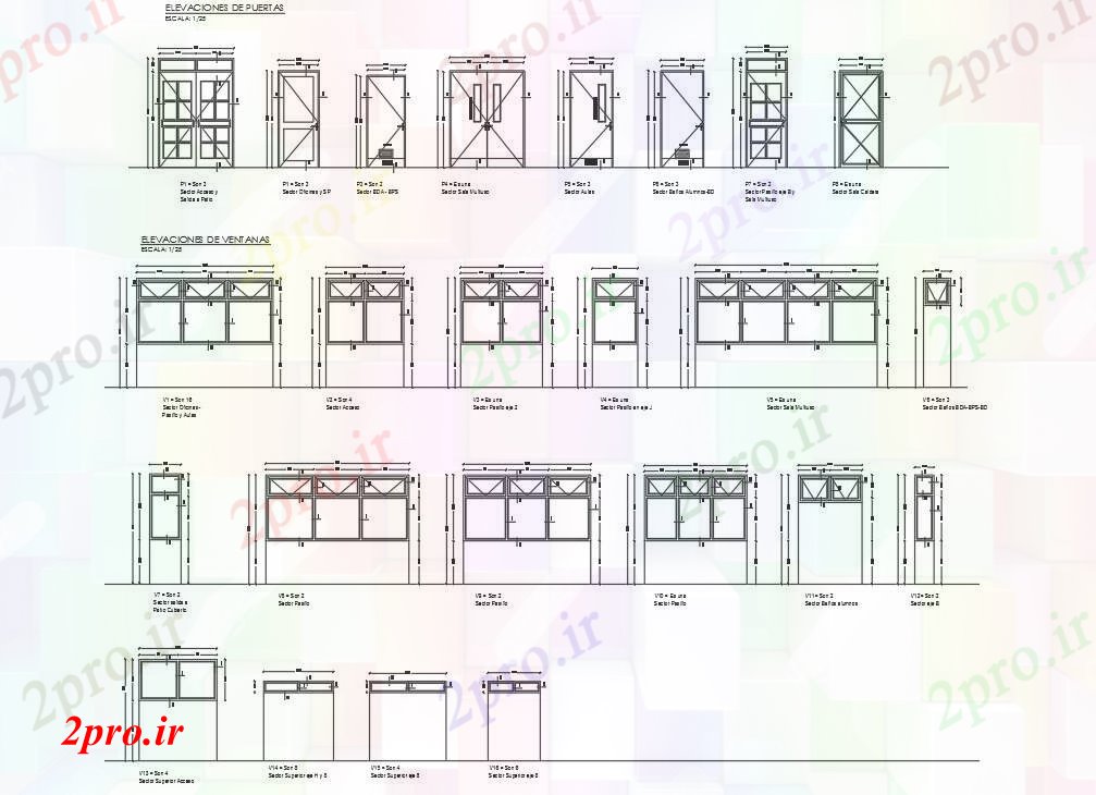 دانلود نقشه ساختمان اداری - تجاری - صنعتی درب و پنجره فریم جزئیات 26 در 37 متر (کد70908)