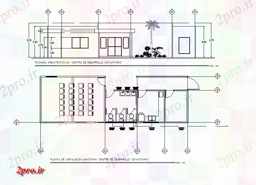 دانلود نقشه ساختمان اداری - تجاری - صنعتی طرحی دفتر و نما طرحی کار جزئیات 38 در 161 متر (کد70923)